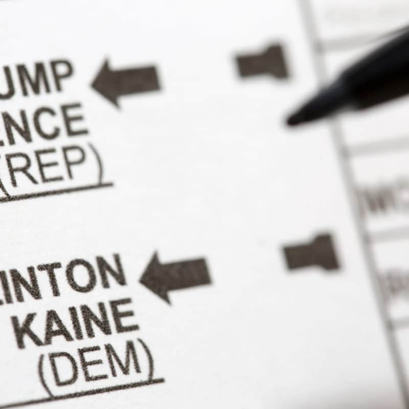 An Election ballot with Trump/Pence or Clinton/Kaine